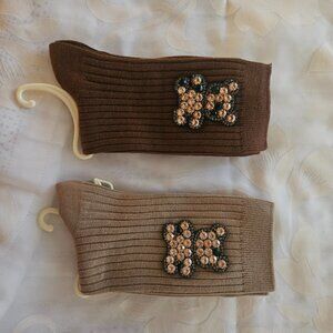 Socks 2 pairs with rhinestone ornamental bear (great quality)